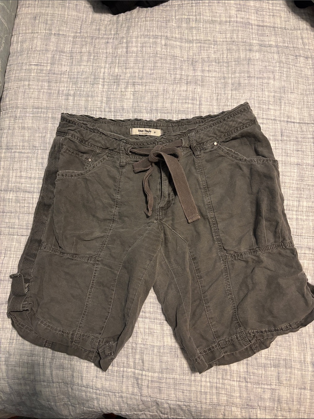 Free People Charcoal Drawstring Cargo Bermuda Shorts